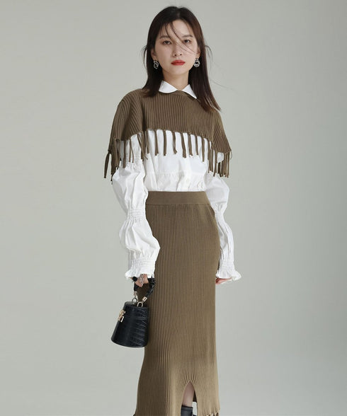 Fringe Knit Cape & Skirt Co-ord